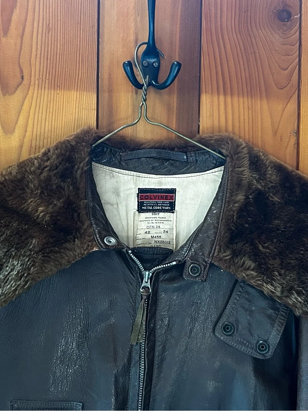Original U.S. WWII Navy CFN-24 Colvinex Dark Brown Leather Heavy Flight Suit